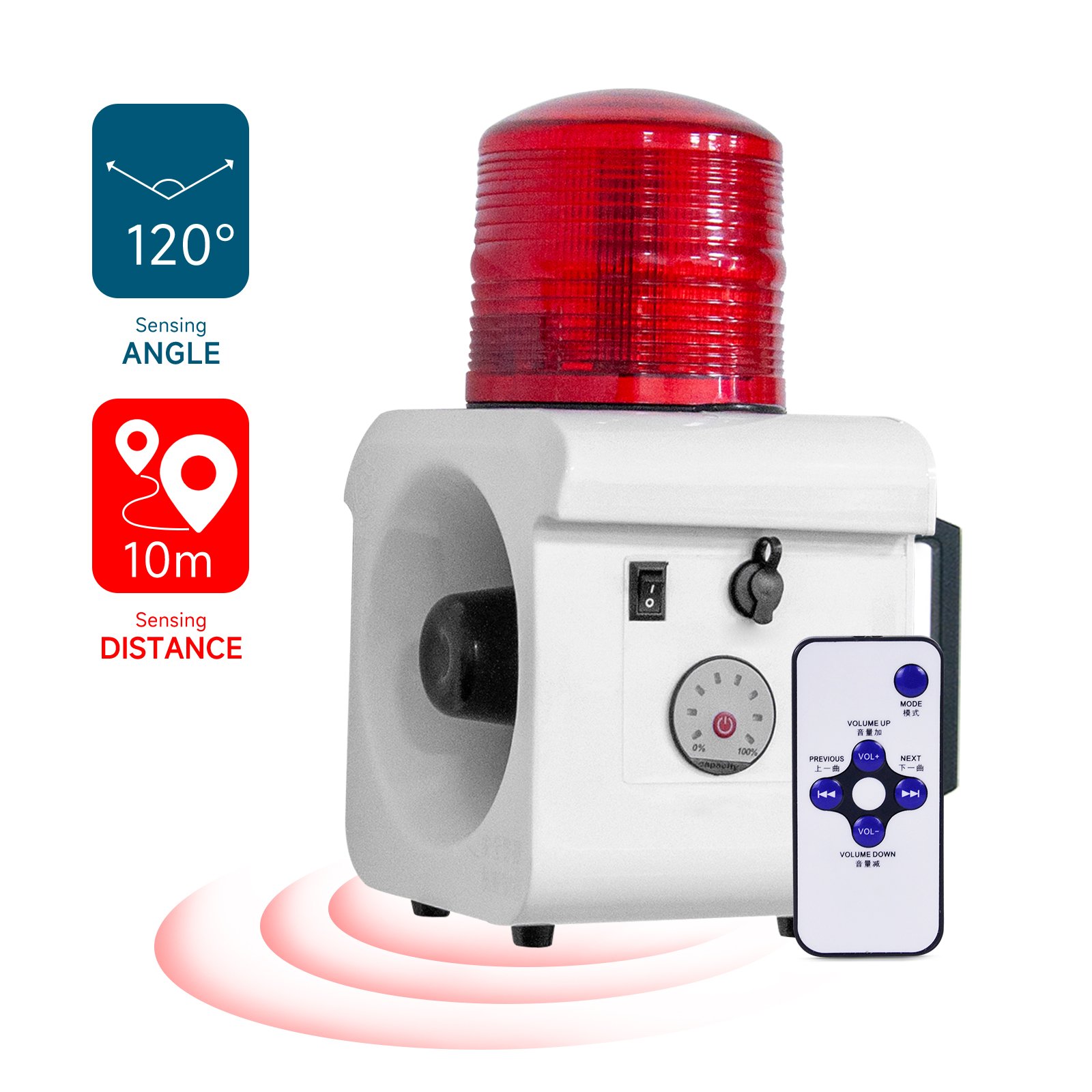 YASONG Portable Motion Sensor Alarm Siren AC100-240V 120dB Car Alarm System LED Strobe Waterproof Motion Sensor Alarm Outdoor
