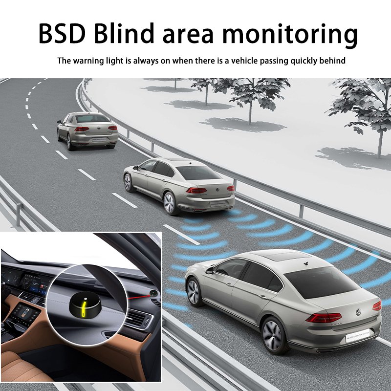 Car Universal Bsd Blind Spot Detection System 79GHz No Drilling Bsm Bicolor Lamp Early Warning Lane Change Assistance System Bsa