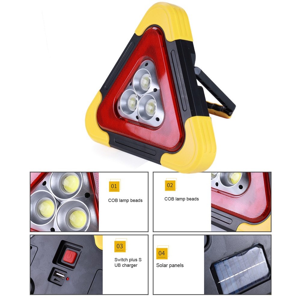 Portable Solar LED Work Light Triangle Warning Sign Car Emergency Breakdown Alarm Lamp Light Others Car Light Accessories