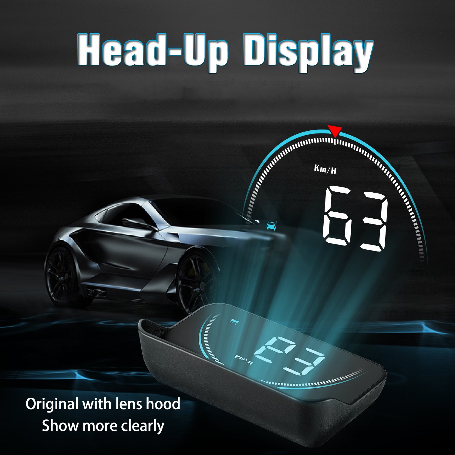 Universal Car Display Screen with HUD OBD2 LCD Heads Display Projector Portable Windshield Projector Speedometer Clock Function