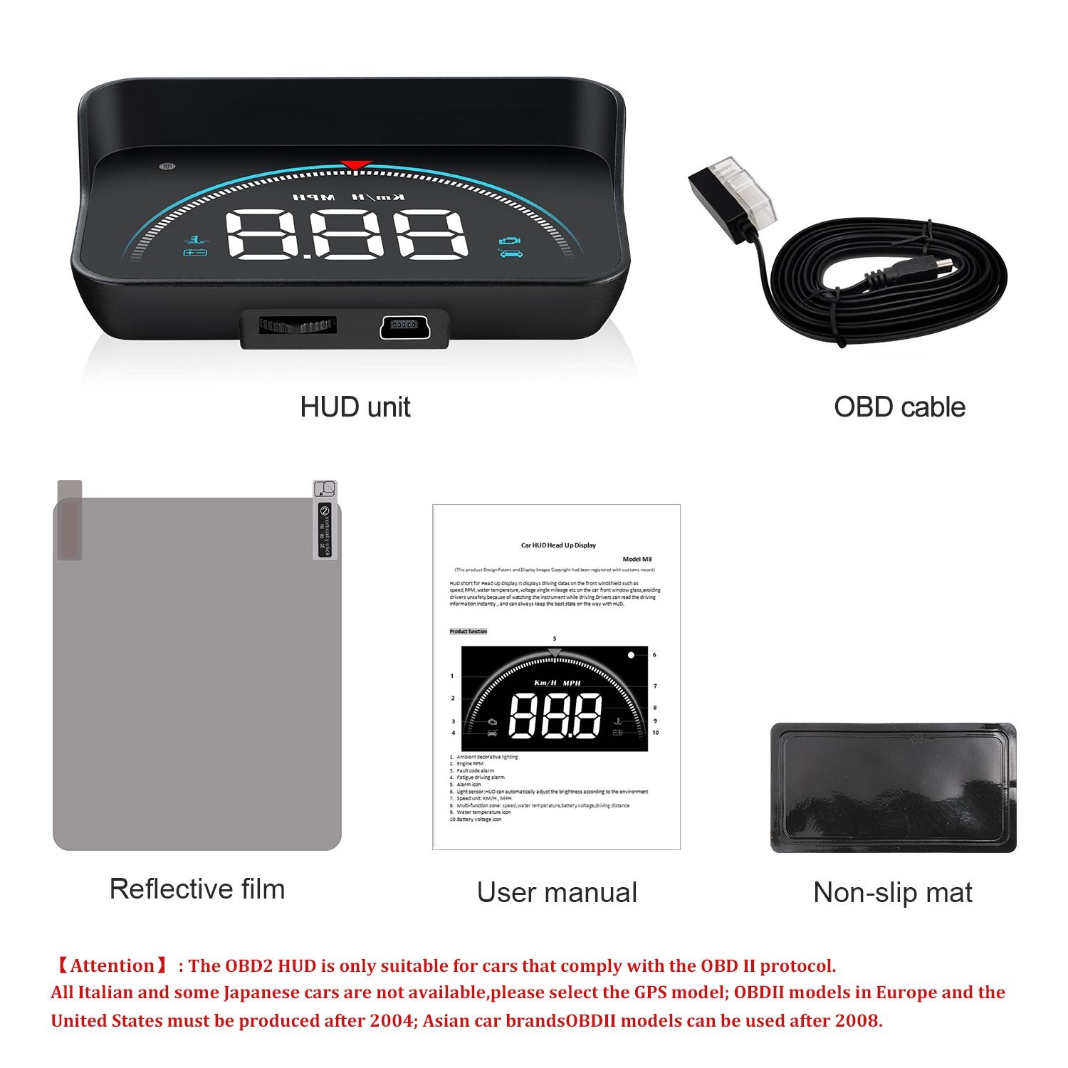 Universal Car Display Screen with HUD OBD2 LCD Heads Display Projector Portable Windshield Projector Speedometer Clock Function