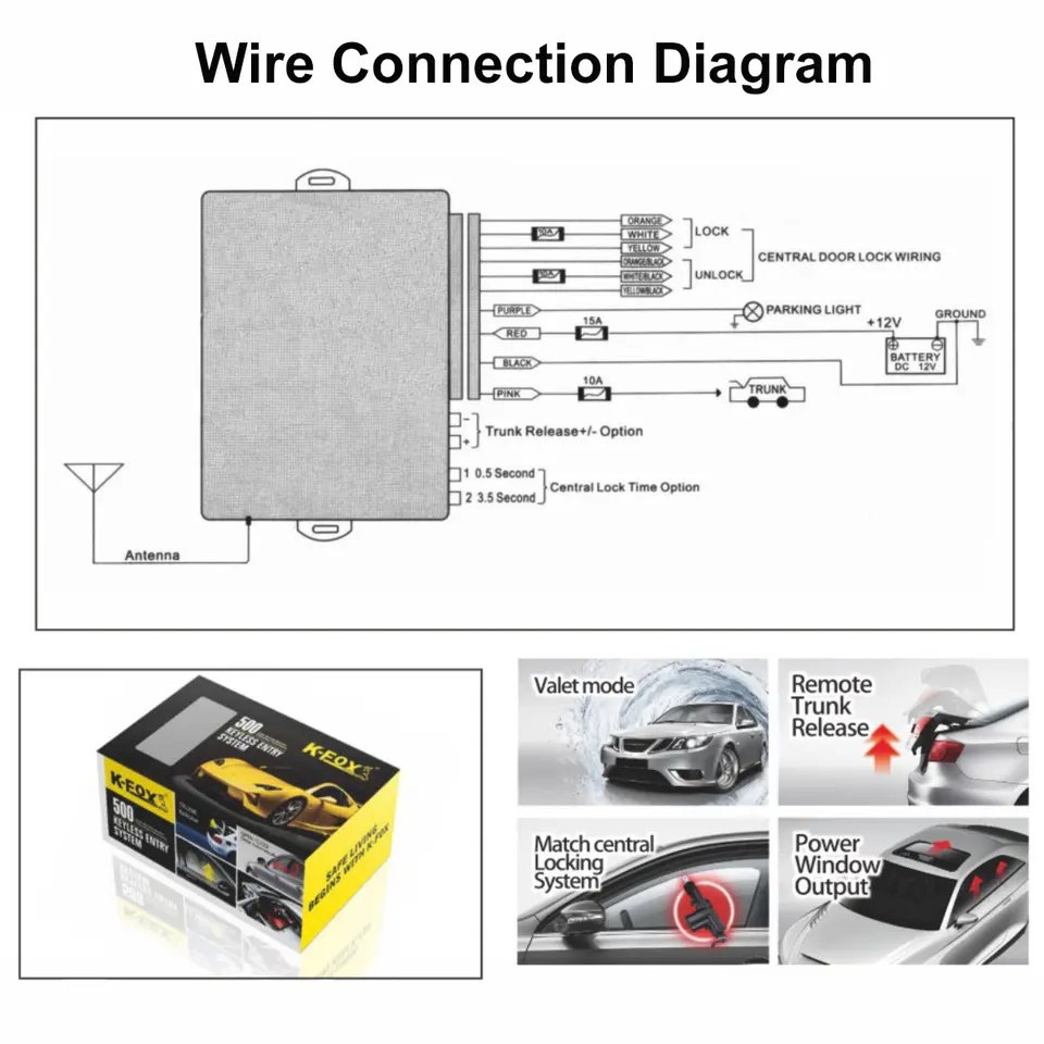 12V Universal Milano Car Unlock Kit Car Alarm System Anti-Hijacking Central Locking System One Way Keyless Entry System
