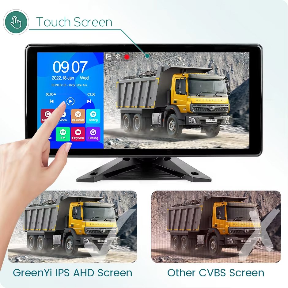 GreenYi 10.36 Inch 4CH Smart Blind Spot Radar BSD Alarm Truck Bus Car DVR Recorder Monitor With AHD1080P IR Night Vision Camera