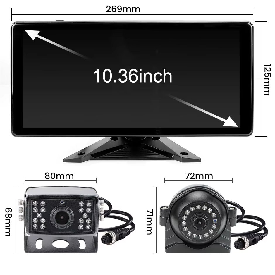 GreenYi 10.36 Inch 4CH Smart Blind Spot Radar BSD Alarm Truck Bus Car DVR Recorder Monitor With AHD1080P IR Night Vision Camera