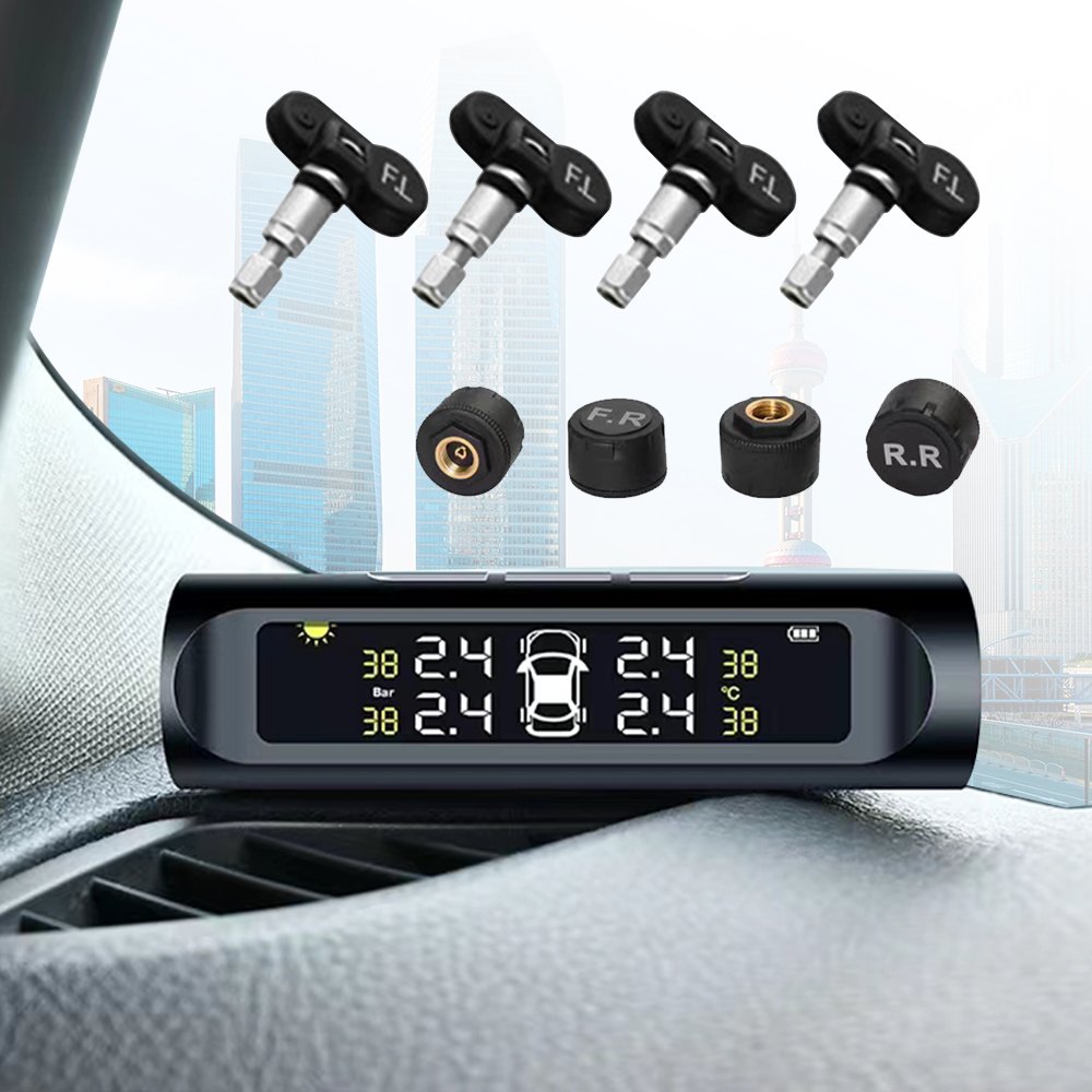 HD Digital Wireless Tire Pressure Monitoring System With Solar External Internal Sensor Auto Alarms Optimal Wheel Pressure Gauge