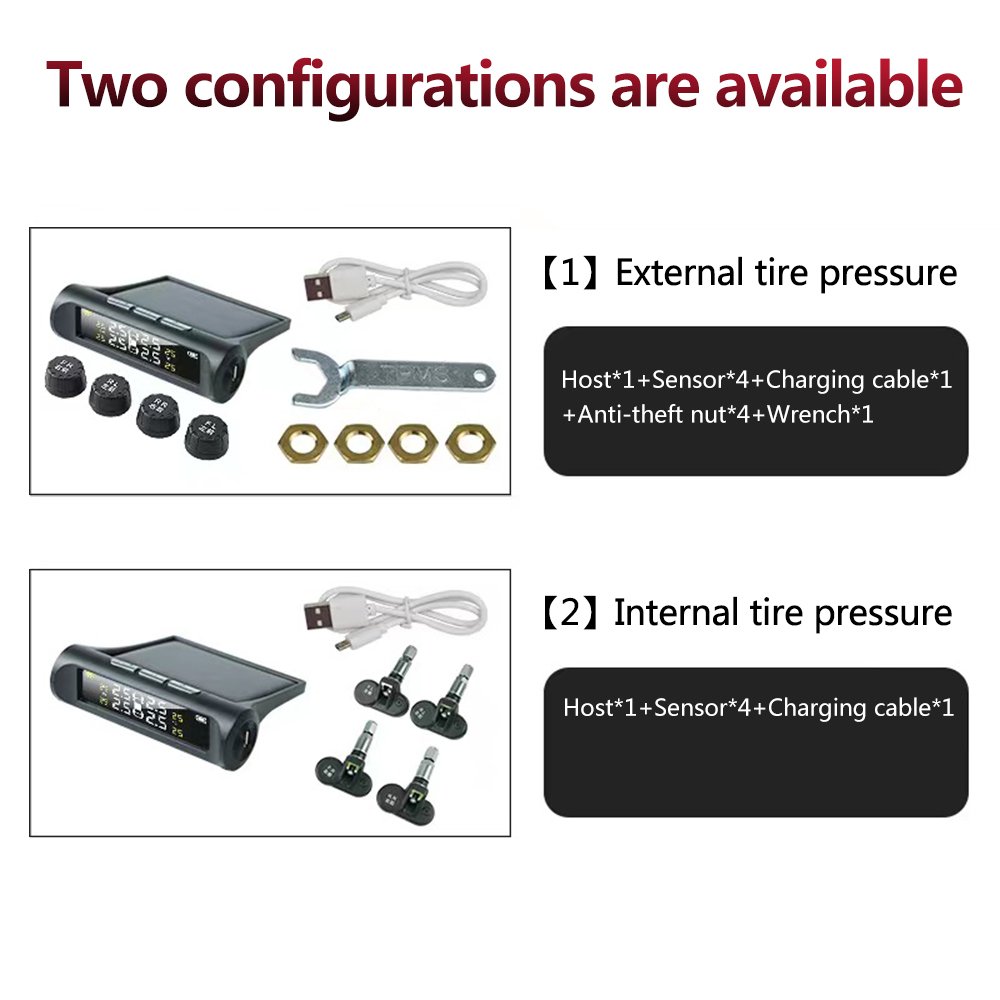 HD Digital Wireless Tire Pressure Monitoring System With Solar External Internal Sensor Auto Alarms Optimal Wheel Pressure Gauge