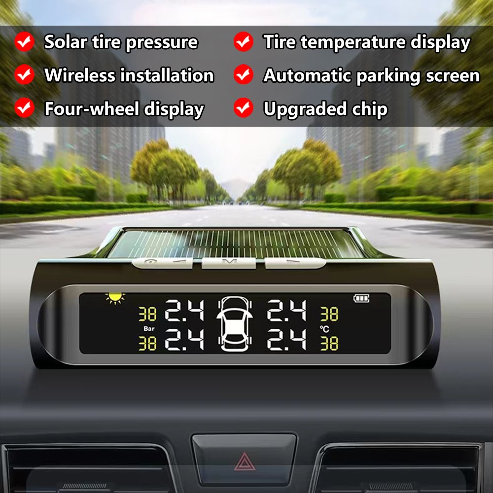 HD Digital Wireless Tire Pressure Monitoring System With Solar External Internal Sensor Auto Alarms Optimal Wheel Pressure Gauge