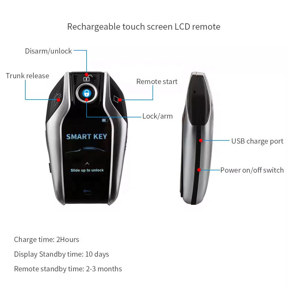 RoadNavi 2 Way LCD Display Passive Keyless Entry for BMW Car Remote Starter CanBus Push Button Start