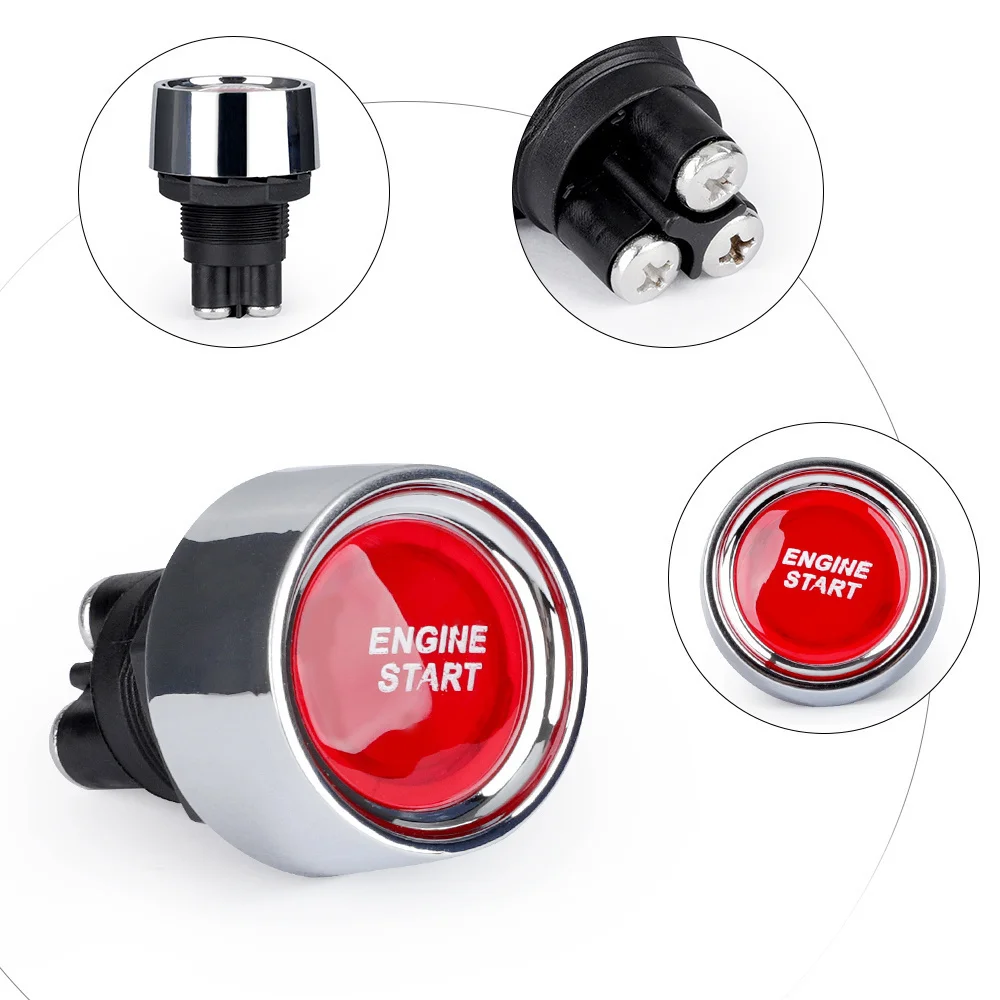 Car Start Engine Button DC 12V 24V 50A Red Push Light Ignition Switch ForMarine RV and Racing Sport ON-Off Momentary
