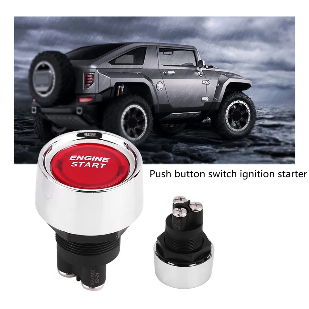 Car Start Engine Button DC 12V 24V 50A Red Push Light Ignition Switch ForMarine RV and Racing Sport ON-Off Momentary