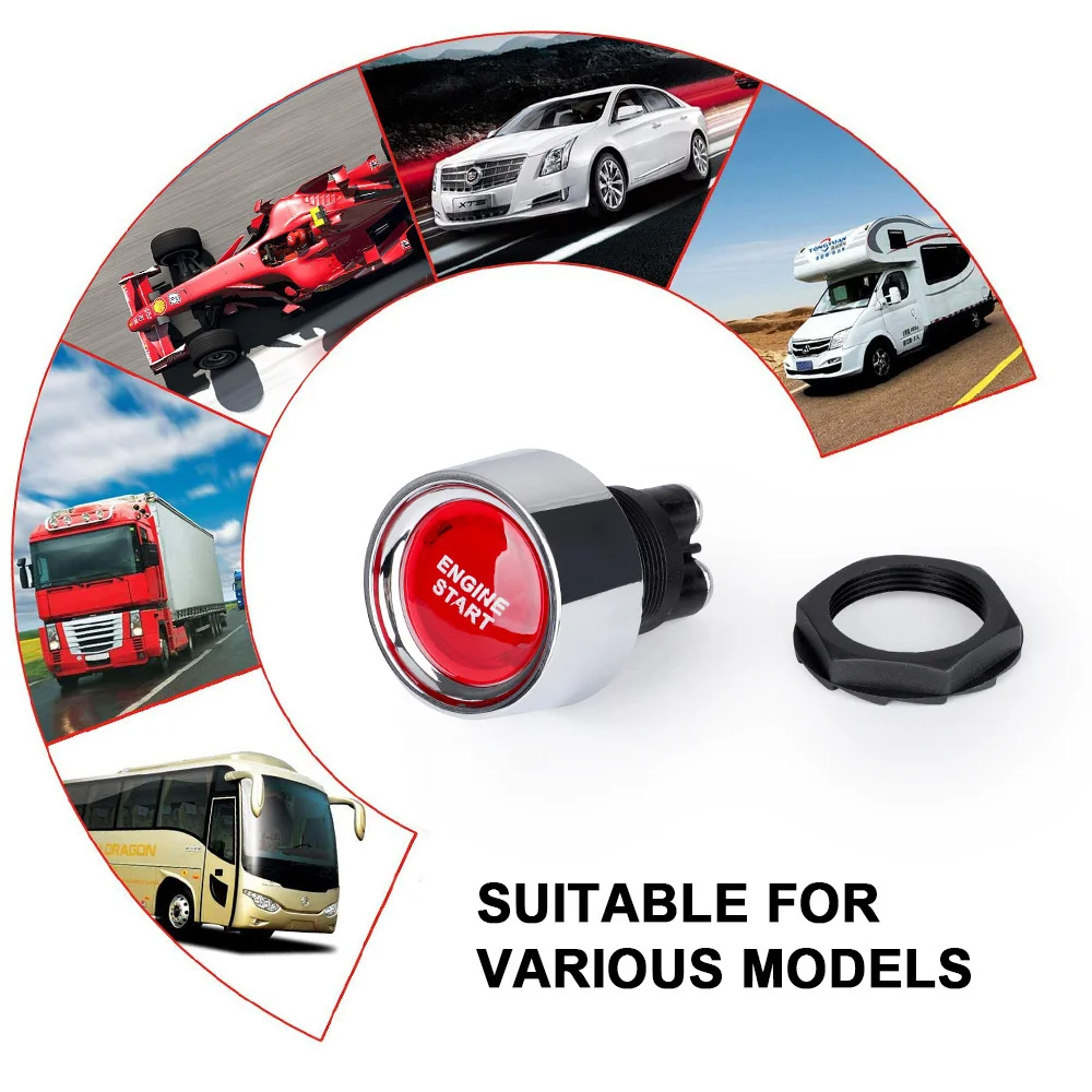 Car Start Engine Button DC 12V 24V 50A Red Push Light Ignition Switch ForMarine RV and Racing Sport ON-Off Momentary