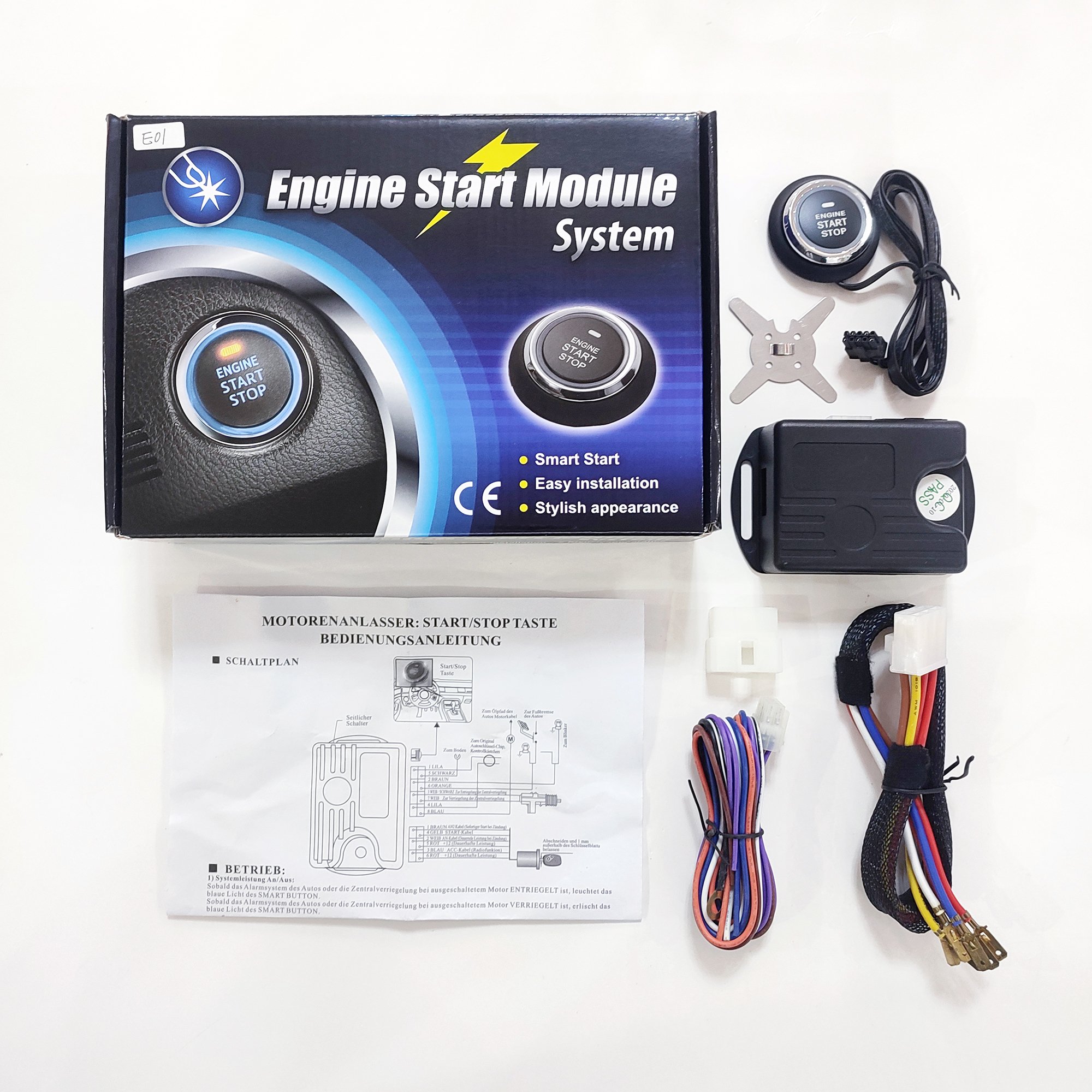 Ck1 Universal Push Button Starter Remote Start Engine Start Stop System Keyless Entry System Kit E01A-E01