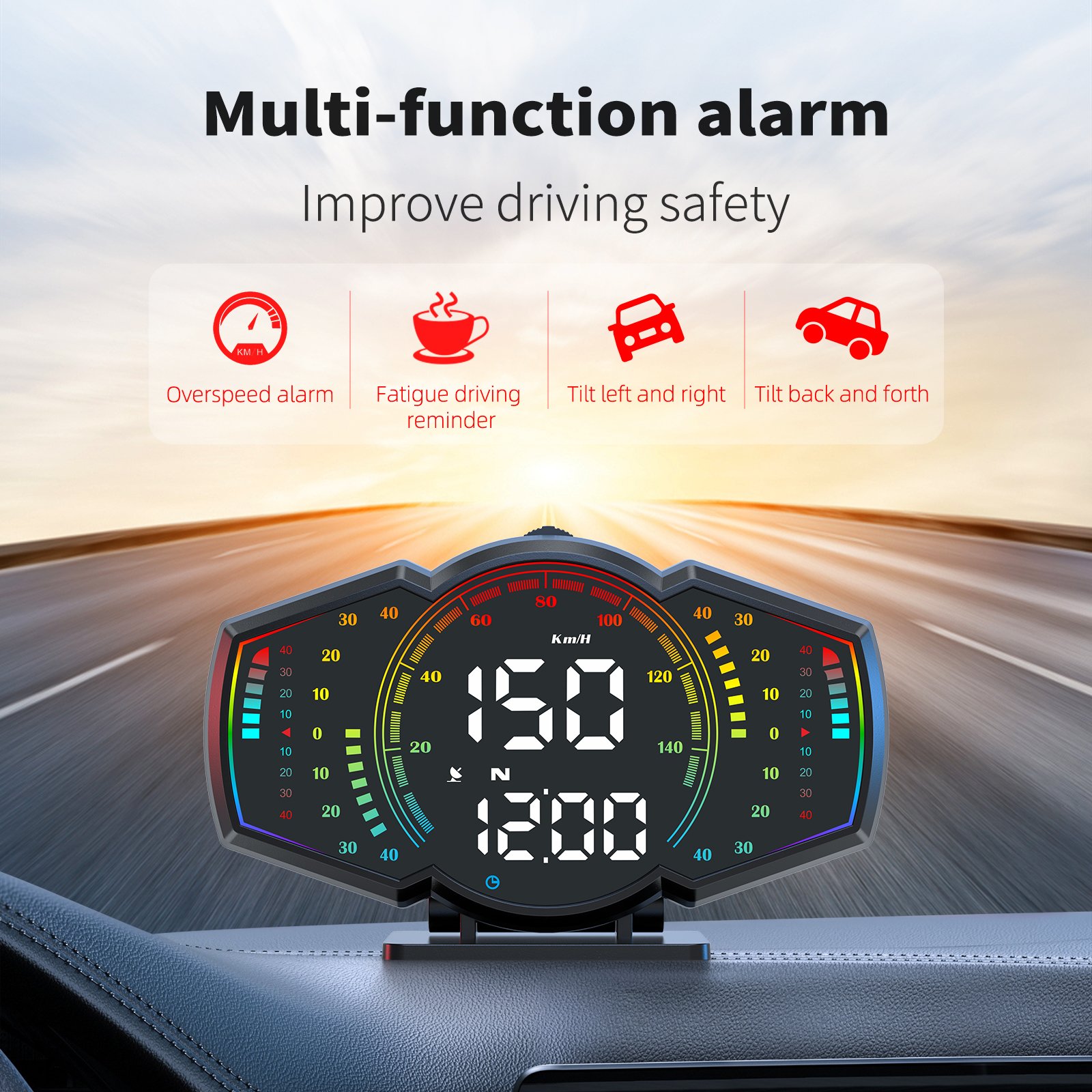 WiiYii G18 Digital Speedometer and Slope Meter Newest GPS Head-Up Display HUD with Clock for All Cars