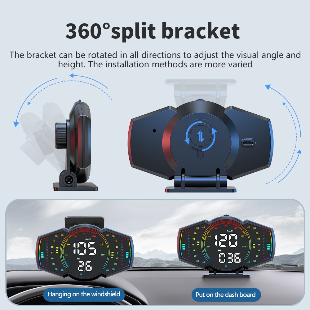 WiiYii G18 Digital Speedometer and Slope Meter Newest GPS Head-Up Display HUD with Clock for All Cars