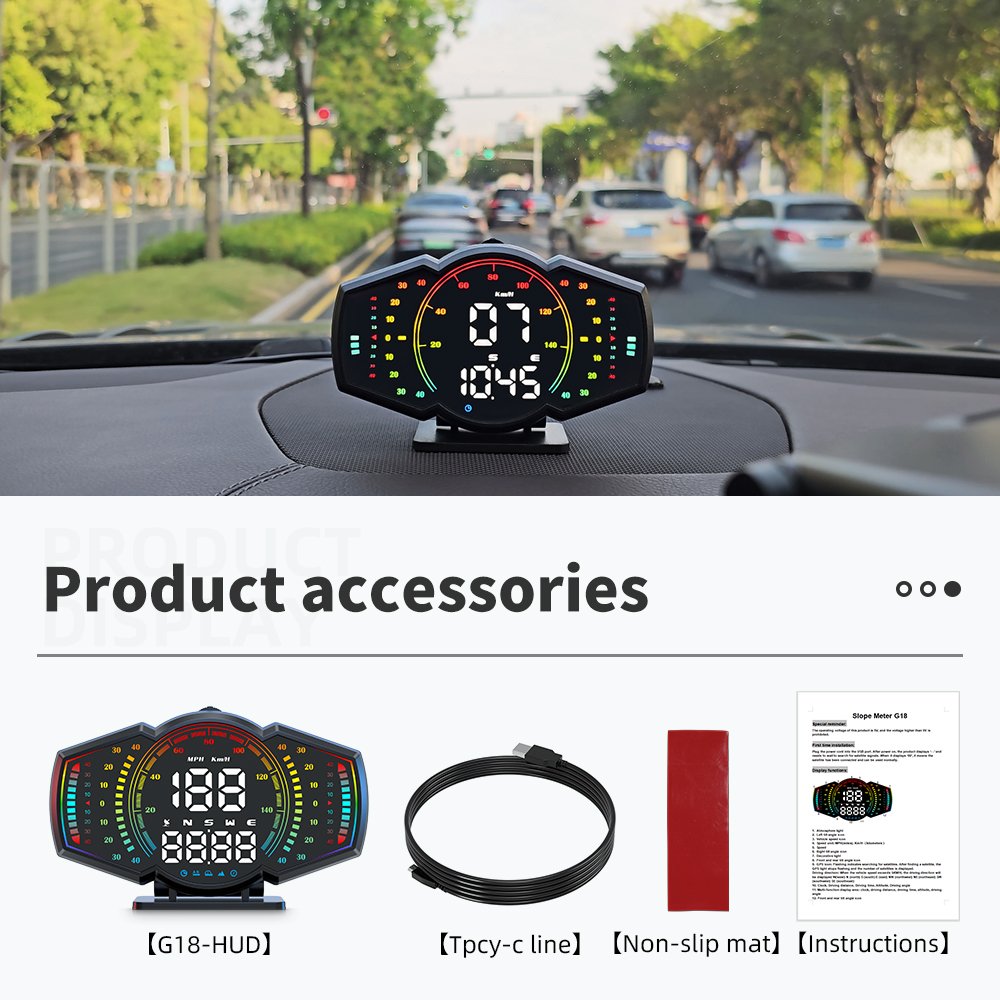 WiiYii G18 Digital Speedometer and Slope Meter Newest GPS Head-Up Display HUD with Clock for All Cars