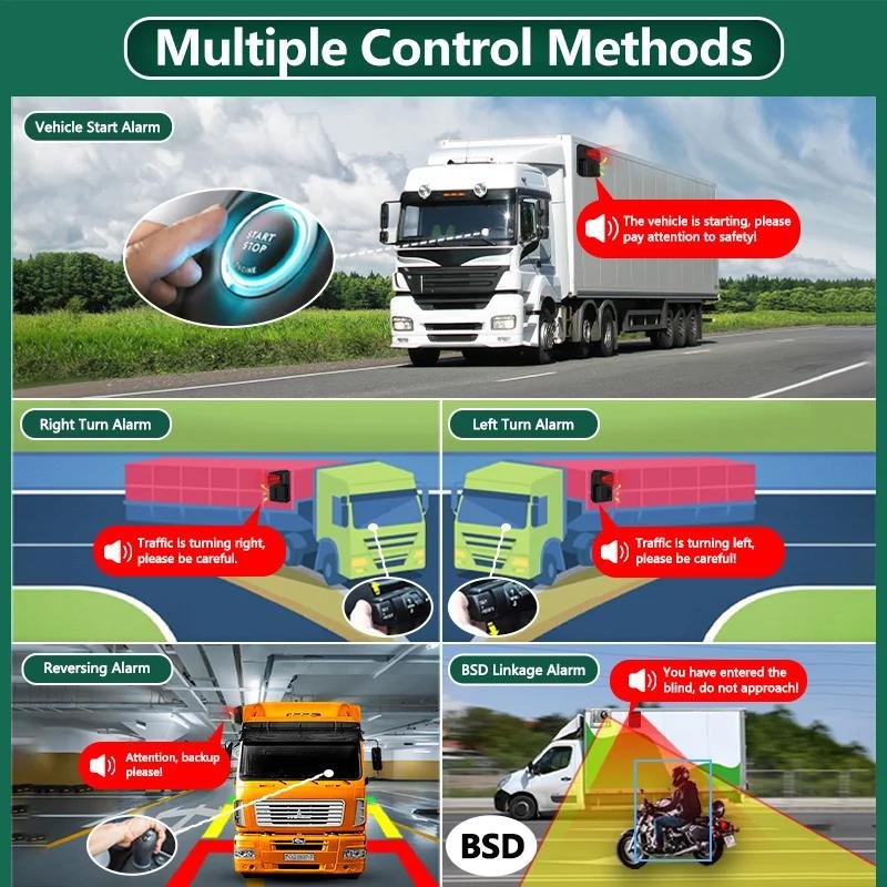 BSD Alarm Horn Speaker for Truck Bus Car Lorry Traller Pickup RV Van Vehicle Acousto-Optic Left or Right Blind Spot Radar
