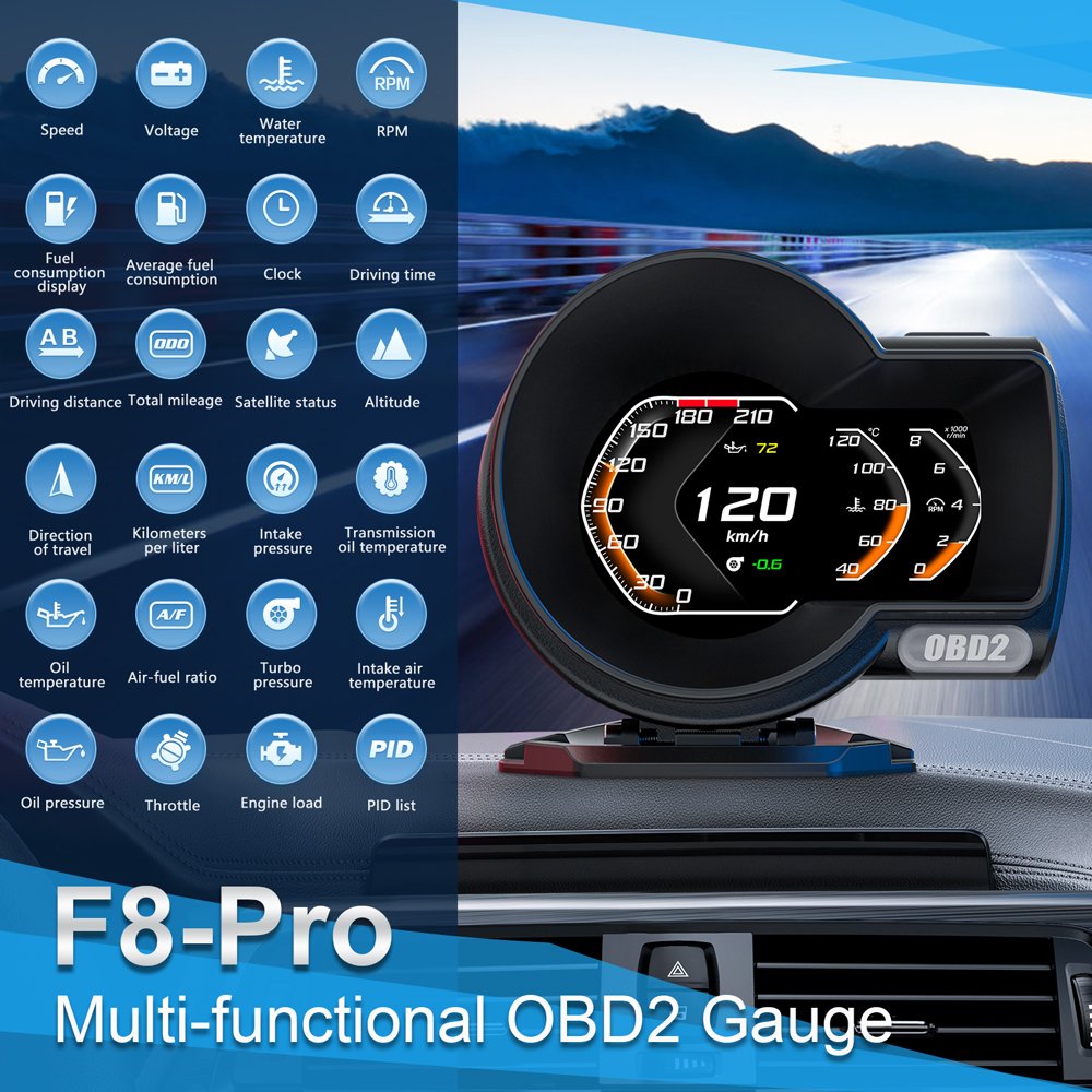 2024 NEW Product F8pro LCD Display GPS+OBD2 Meter Gps Auto Diagnostic Tool Electronics HUD