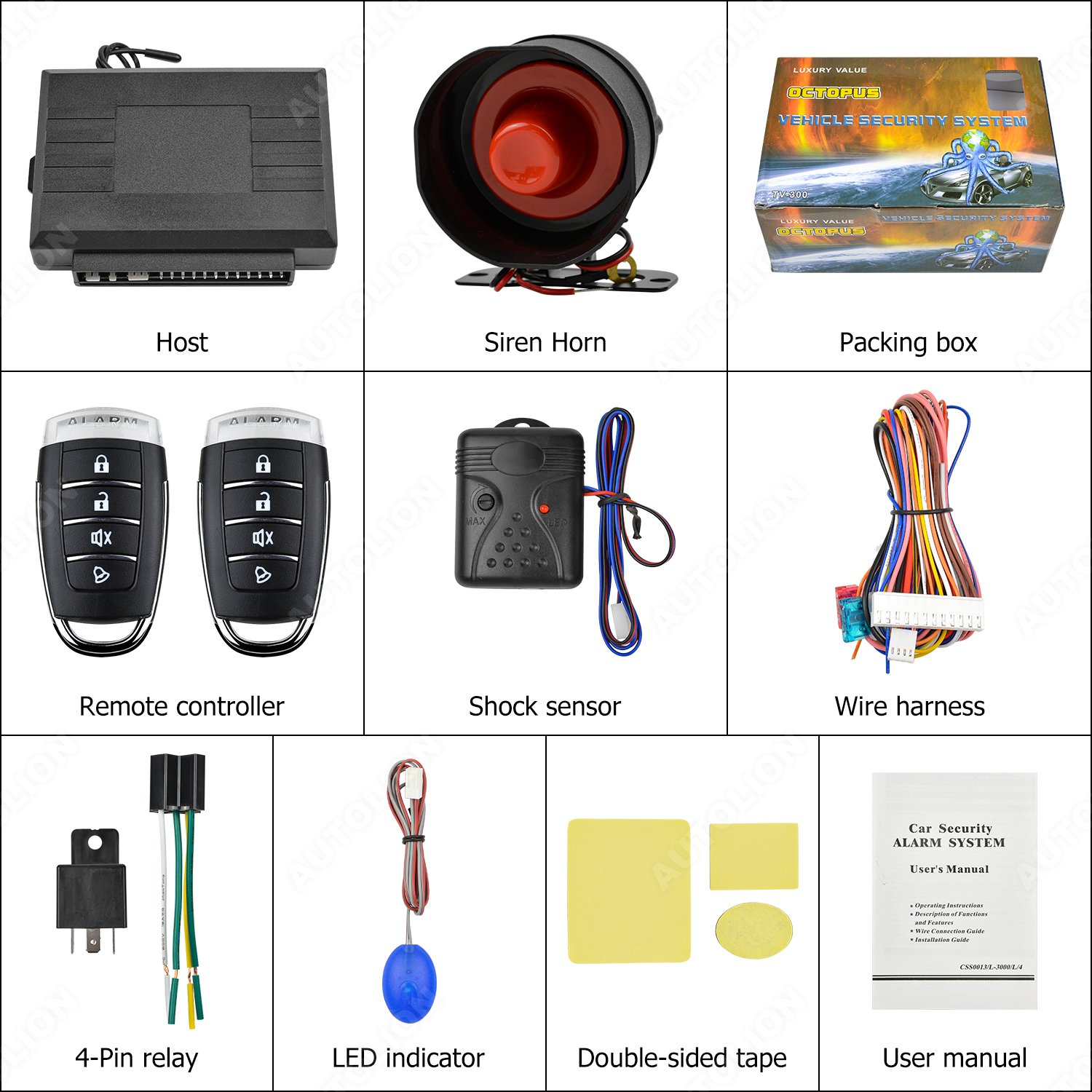 Universal OCTOPUS Car Alarm System Anti-hijacking Car Security Alarm Car Alarm With Shock Sensor