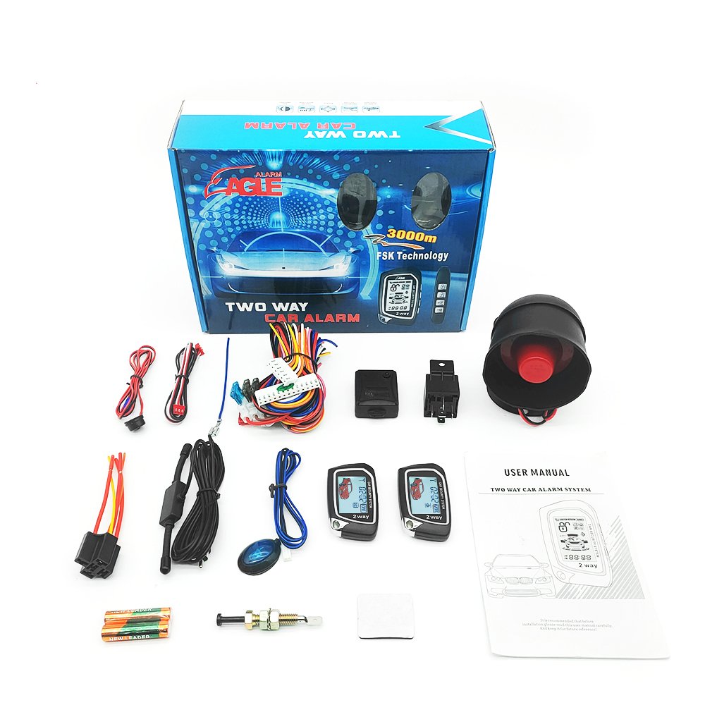 Two Way LCD Car Alarm Remote Starter LCD Control Black DC 12V Universal Car Alarm with Gps Tracking System 50 Sets EAGLE or OEM