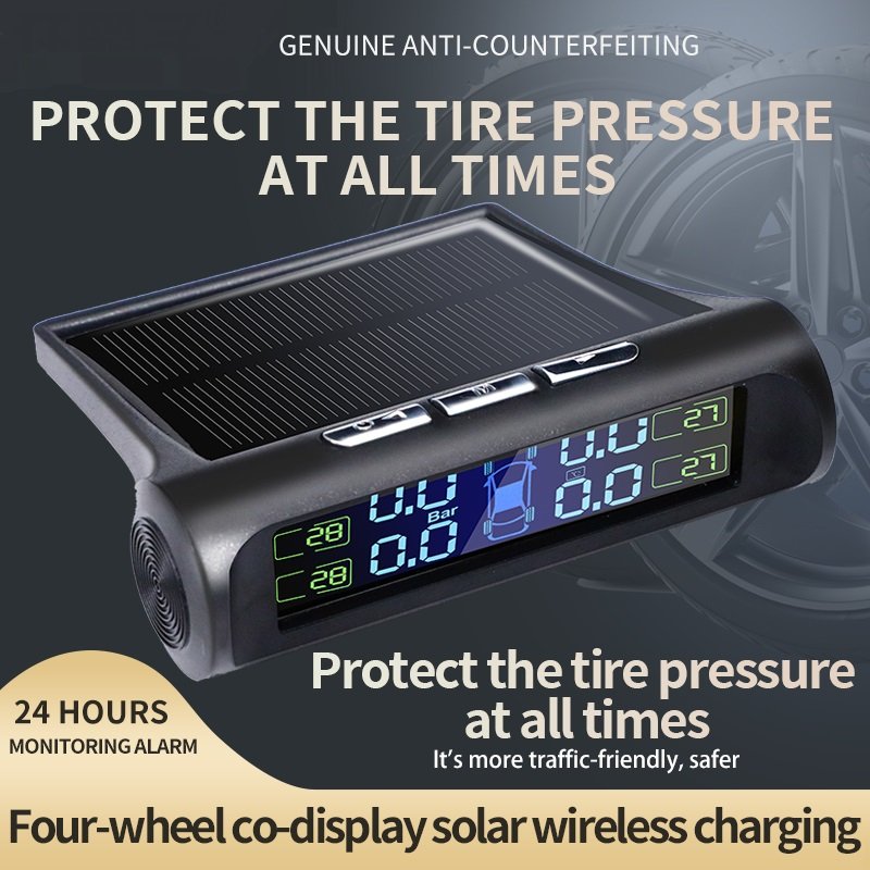 Monitoring Alarm Car TPMS with Tire Pressure Temperature Flat Tire Alarm Universal Solar Energy Wireless 433 MHZ 24 Hours 12 Ce