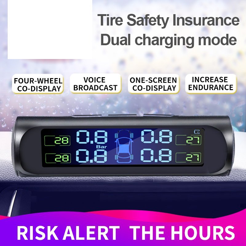 Monitoring Alarm Car TPMS with Tire Pressure Temperature Flat Tire Alarm Universal Solar Energy Wireless 433 MHZ 24 Hours 12 Ce