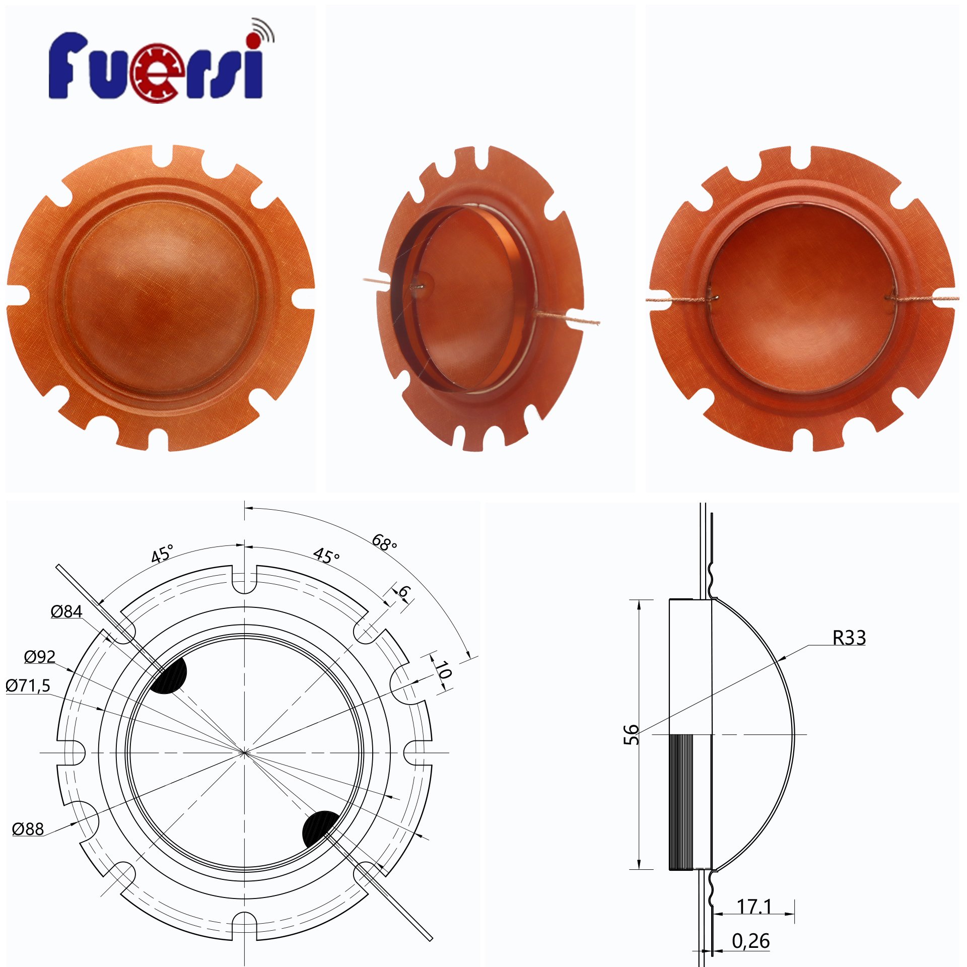 Phenolic Resin Tweeter Horn Diaphragm 56mm Kap KSV Nomex Voice Coil Replacement Diaphragm Burglar Alarm Speaker Unit Accessories