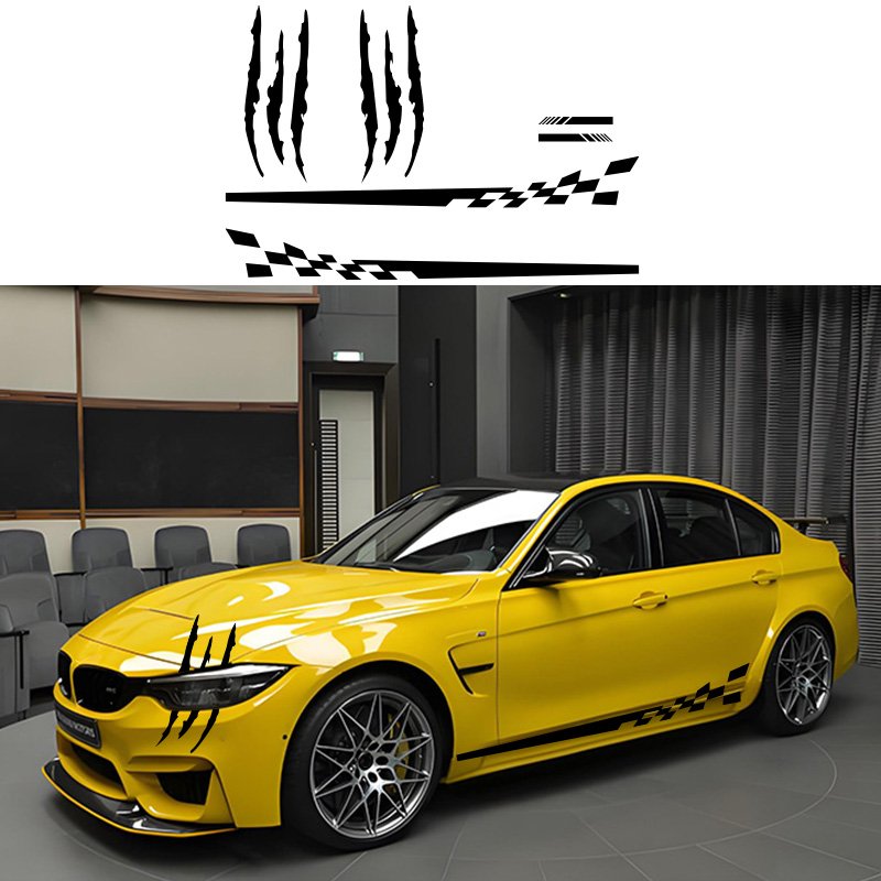 Universal Motorsports Styling Car Stickers Stripes Checks Car Claw Marks Side Body Trim Decals Logo Accessory Adjustment Vinyl