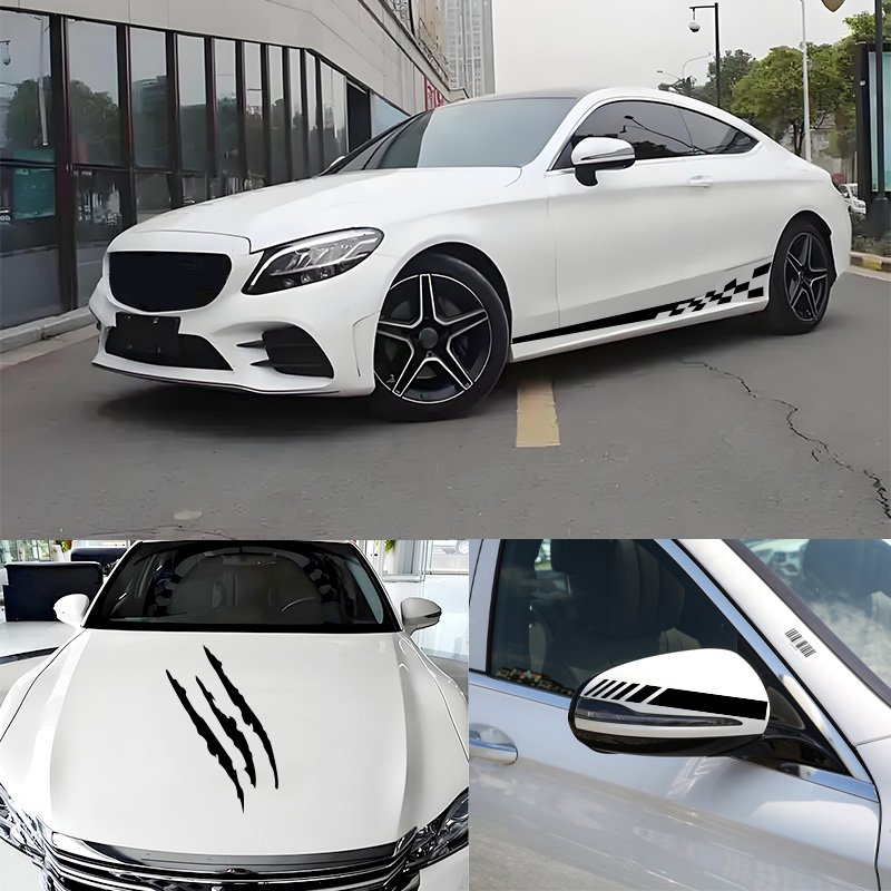 Universal Motorsports Styling Car Stickers Stripes Checks Car Claw Marks Side Body Trim Decals Logo Accessory Adjustment Vinyl