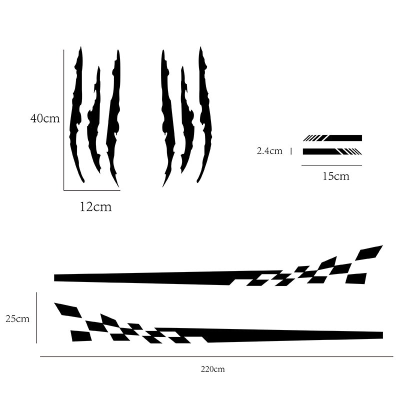 Universal Motorsports Styling Car Stickers Stripes Checks Car Claw Marks Side Body Trim Decals Logo Accessory Adjustment Vinyl