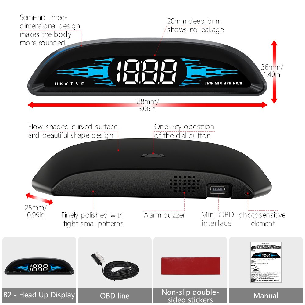 Newest Hud Head up Displays B2 Car Accessories Auto Diagnostic Tool Speedometer Alarm Universal Obd2 Gauge Hud Display for Car