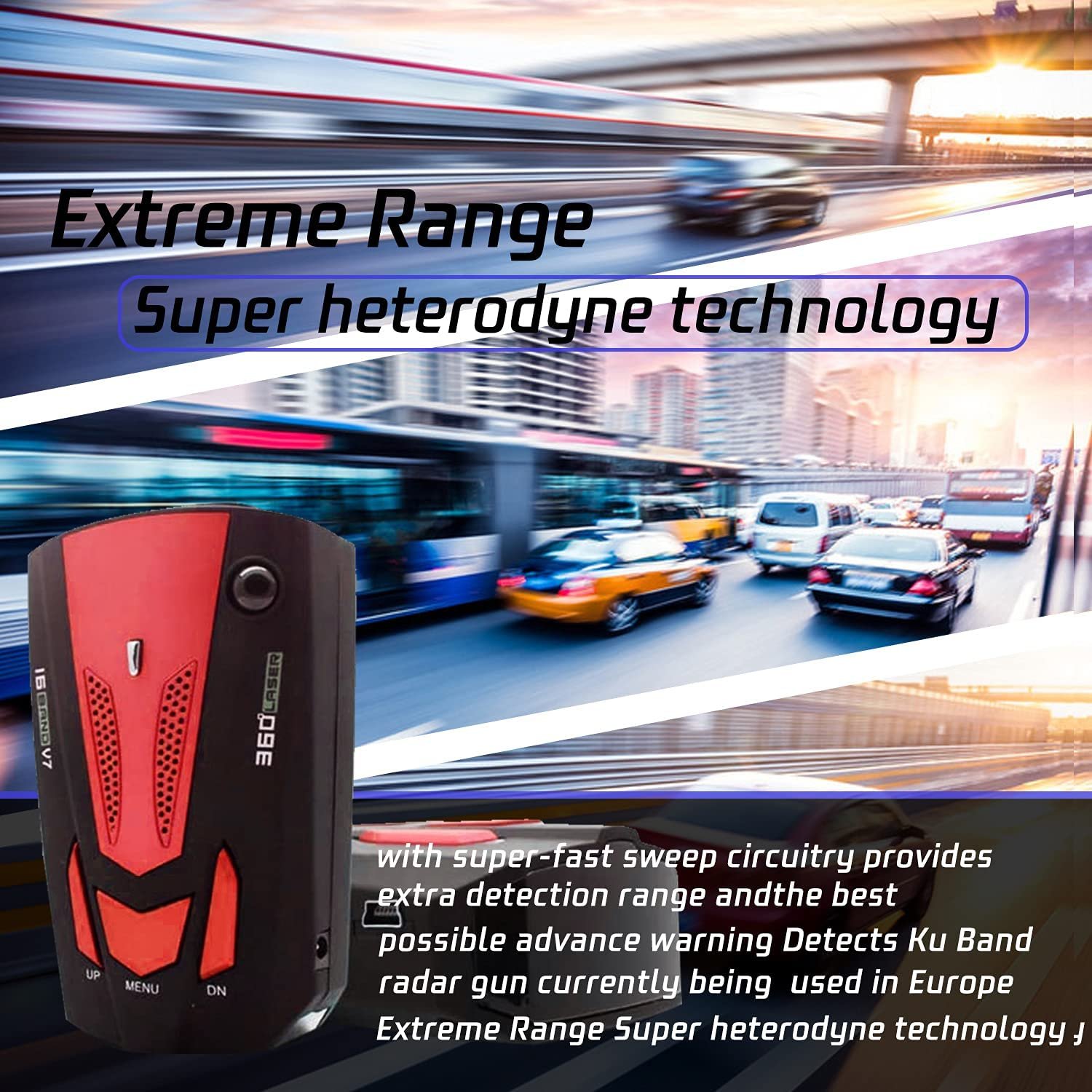 Car Radar Detector English Russian Auto 360 Degree Vehicle V7 Speed Voice Alert Alarm Warning 16 Band LED Display