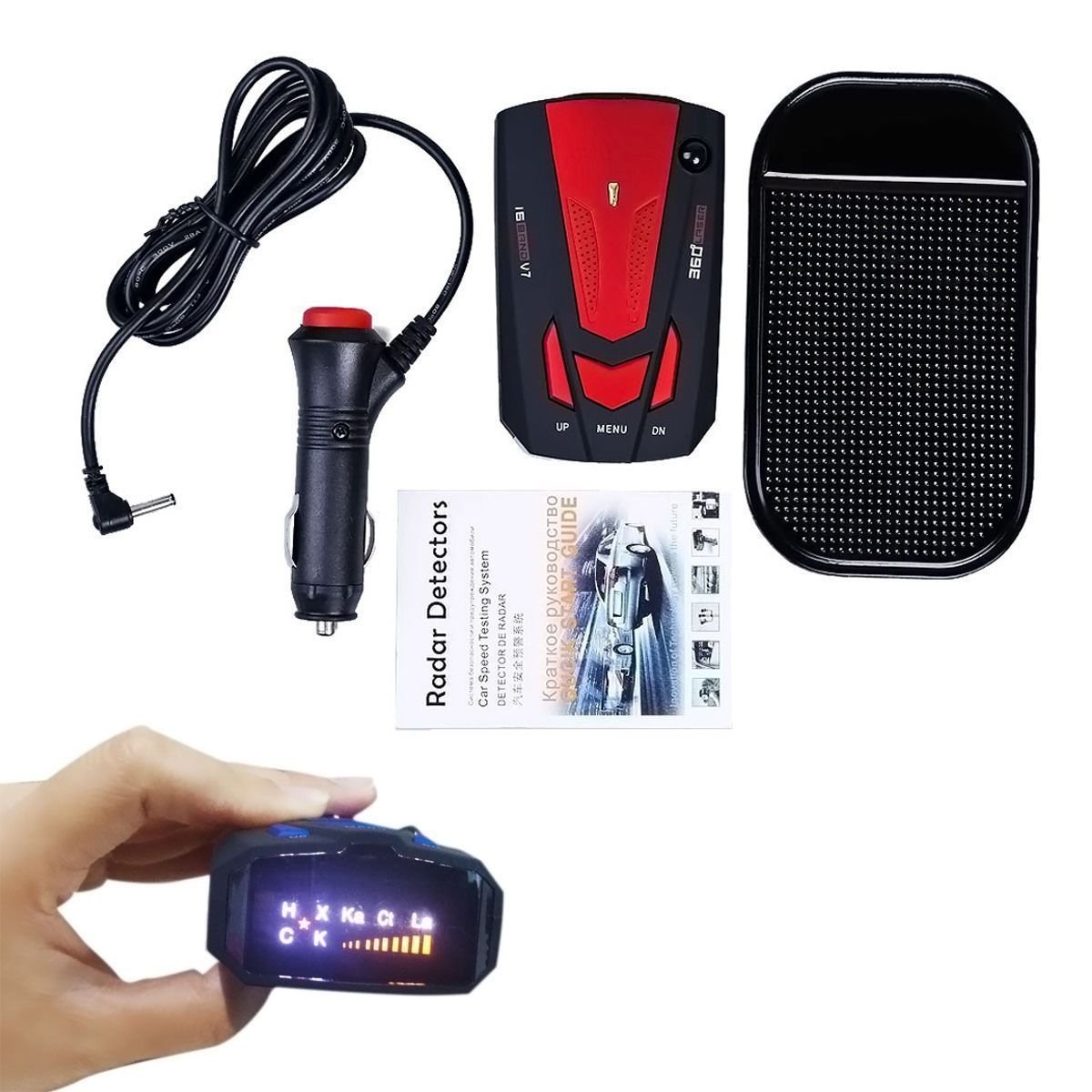 Car Radar Detector English Russian Auto 360 Degree Vehicle V7 Speed Voice Alert Alarm Warning 16 Band LED Display