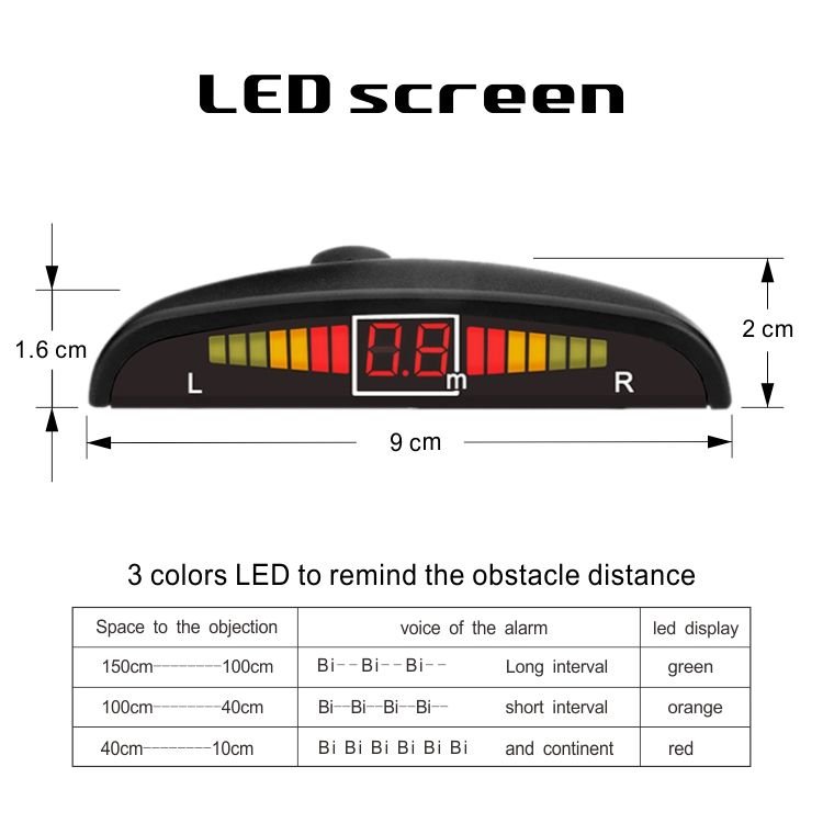 LED Parking Sensor System Warning Alarm Kit Car Reverse Backup Radar Buzzer With LED Display