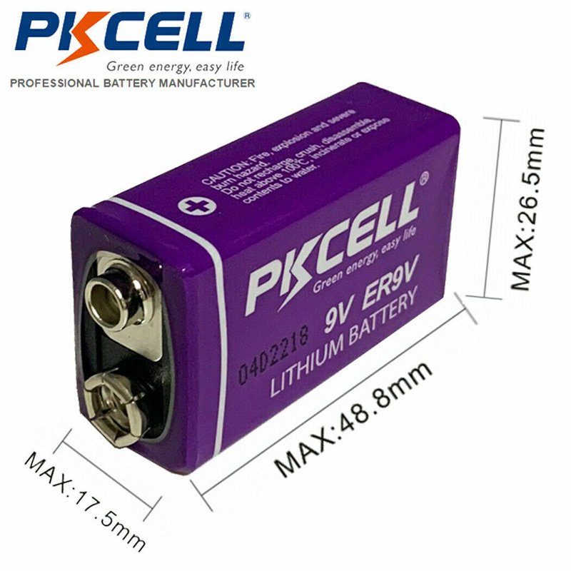 PKCELL 9V Battery Lithium Primary ER9V Batteries Non-rechargeable for Monitoring System