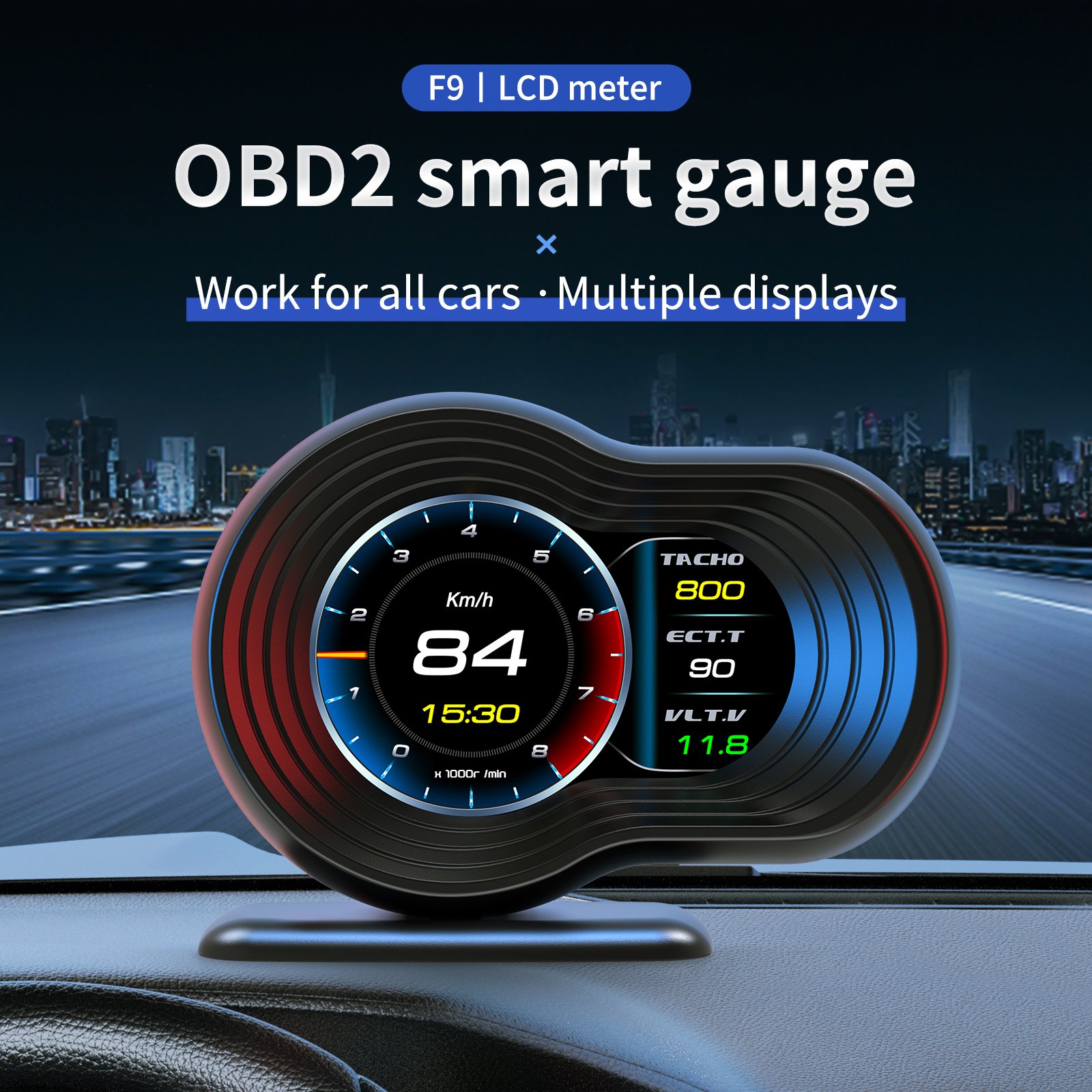 WIIYII OBD2 Turbo Pressure F9 Head up Display Obd2 Gauge Car Accessories Hud Obd2 Scanner for Vehicle