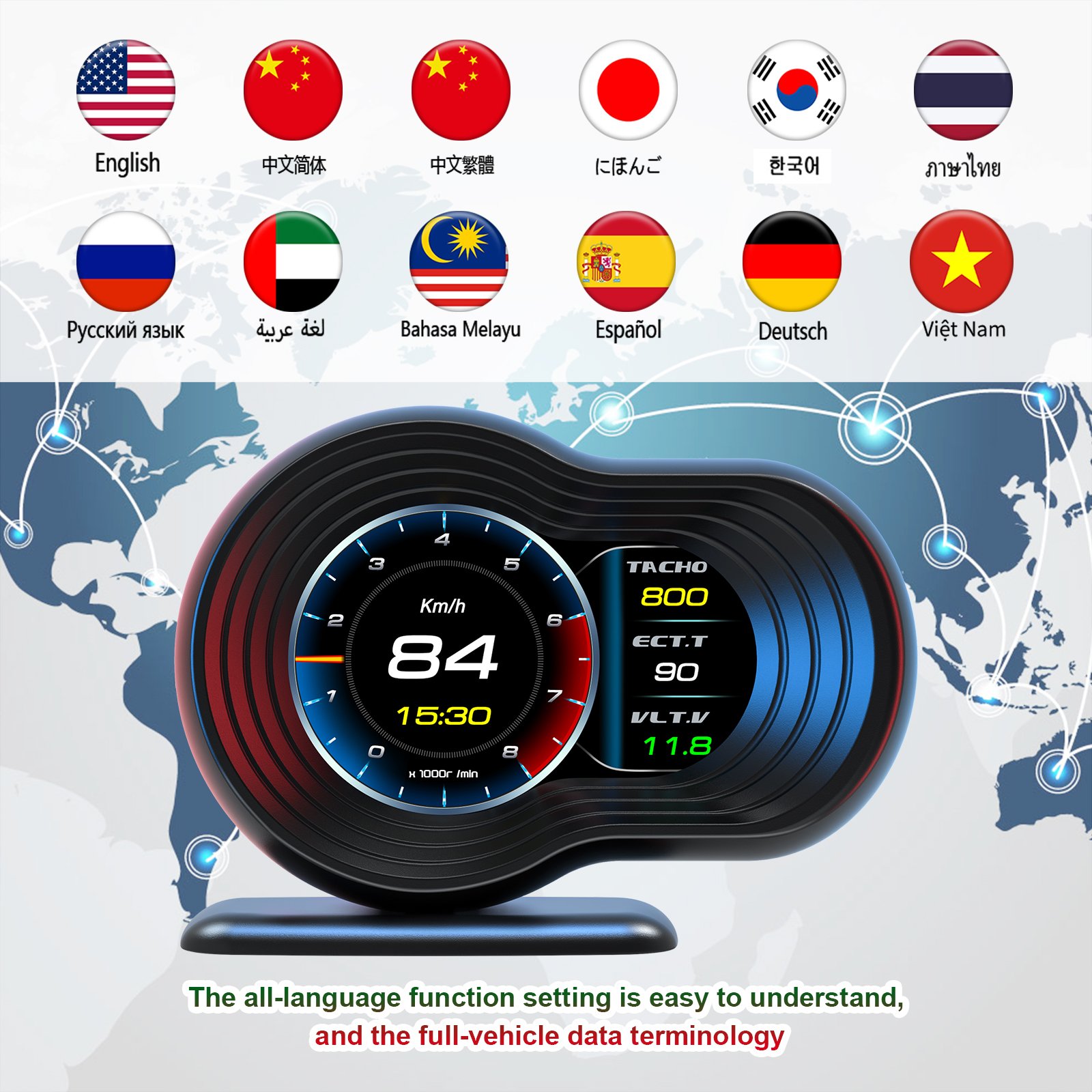 WIIYII OBD2 Turbo Pressure F9 Head up Display Obd2 Gauge Car Accessories Hud Obd2 Scanner for Vehicle