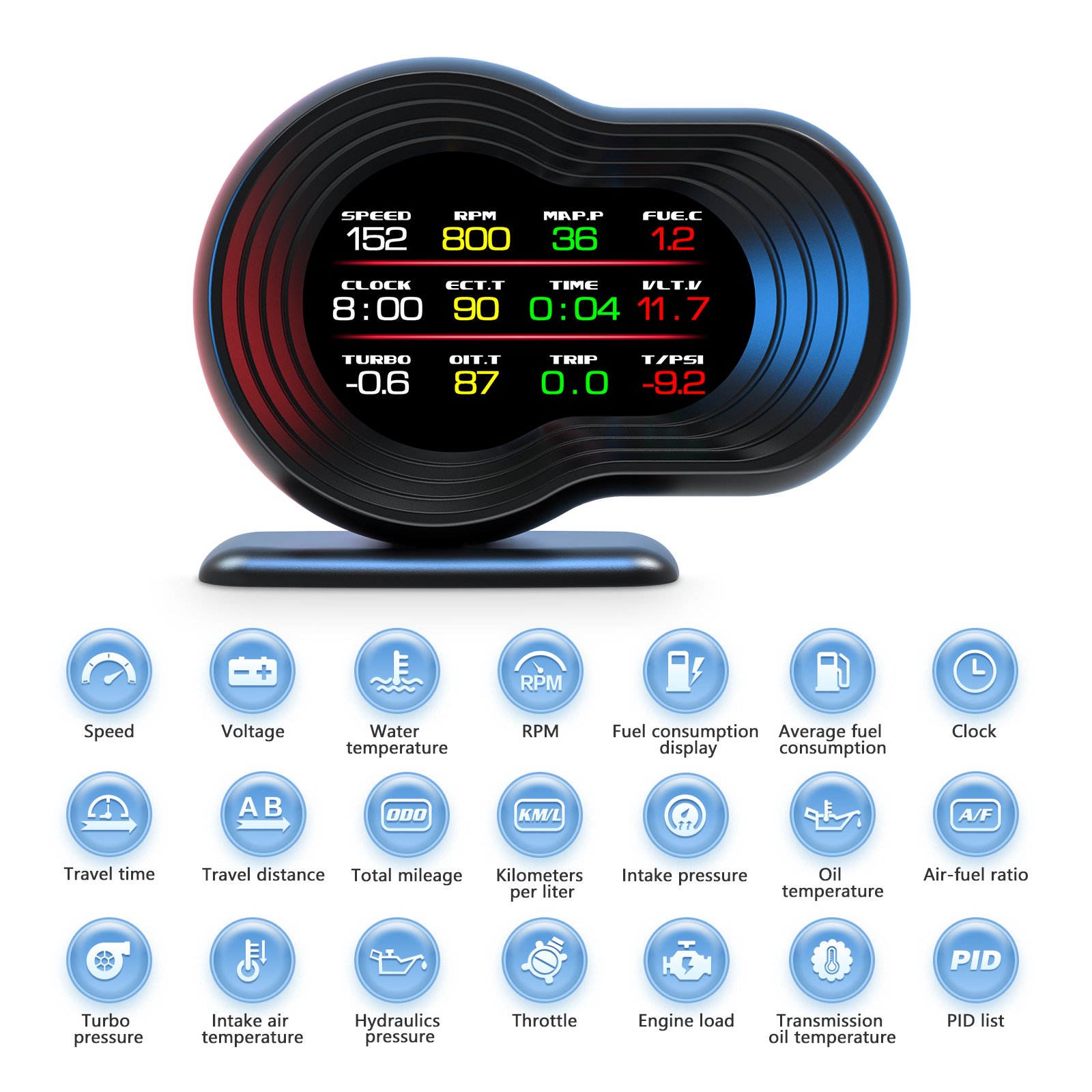 WIIYII OBD2 Turbo Pressure F9 Head up Display Obd2 Gauge Car Accessories Hud Obd2 Scanner for Vehicle