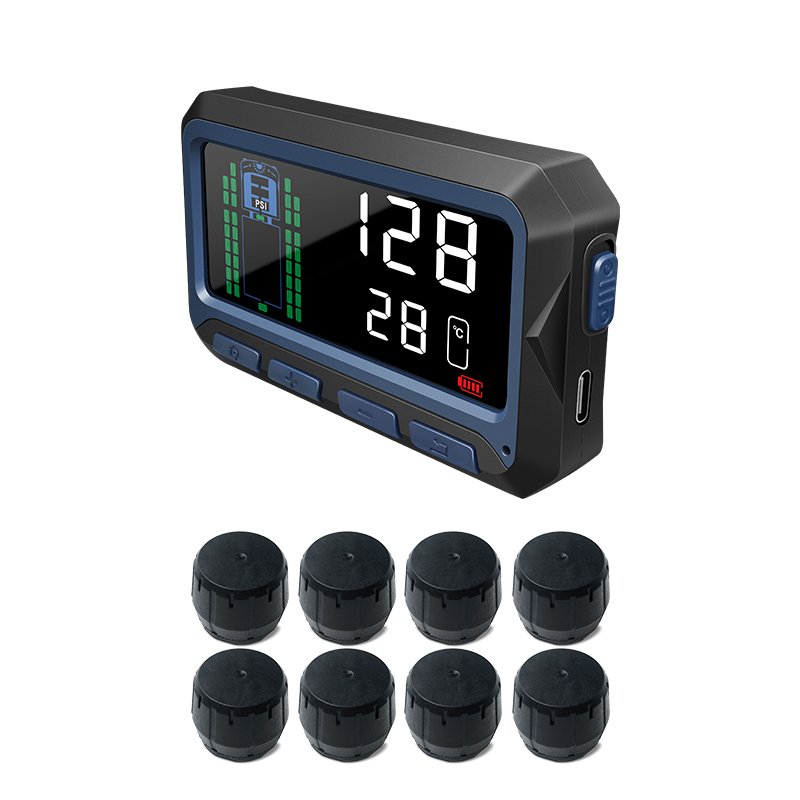 TPMS Tire Pressure Monitoring Systems Tpms with 7 Alert Modes Wireless Solar Power for RV Truck Semi Truck