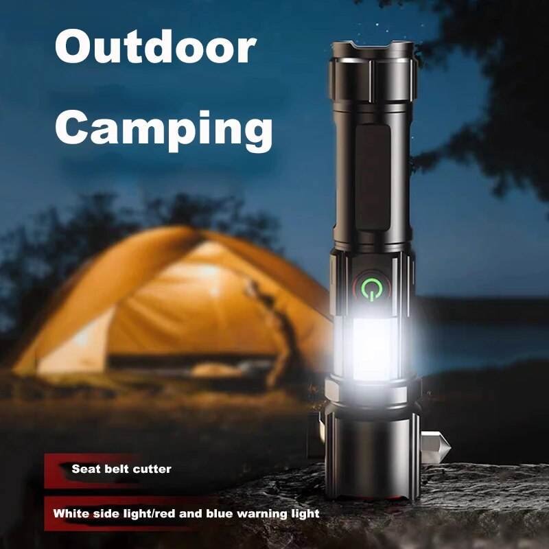 Brightenlux Zoom Torch Light Hammer Red Blue Alarm Light Rechargeable Super Bright Long Range Powerful LED Tactical Flashlight