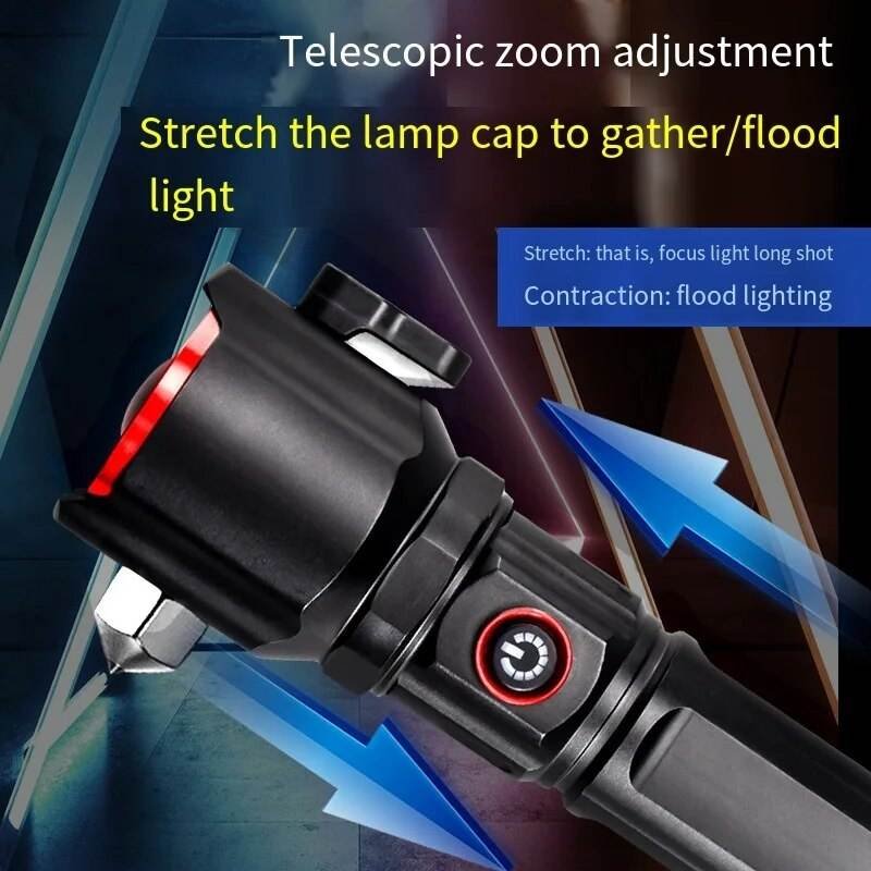 Brightenlux Zoom Torch Light Hammer Red Blue Alarm Light Rechargeable Super Bright Long Range Powerful LED Tactical Flashlight