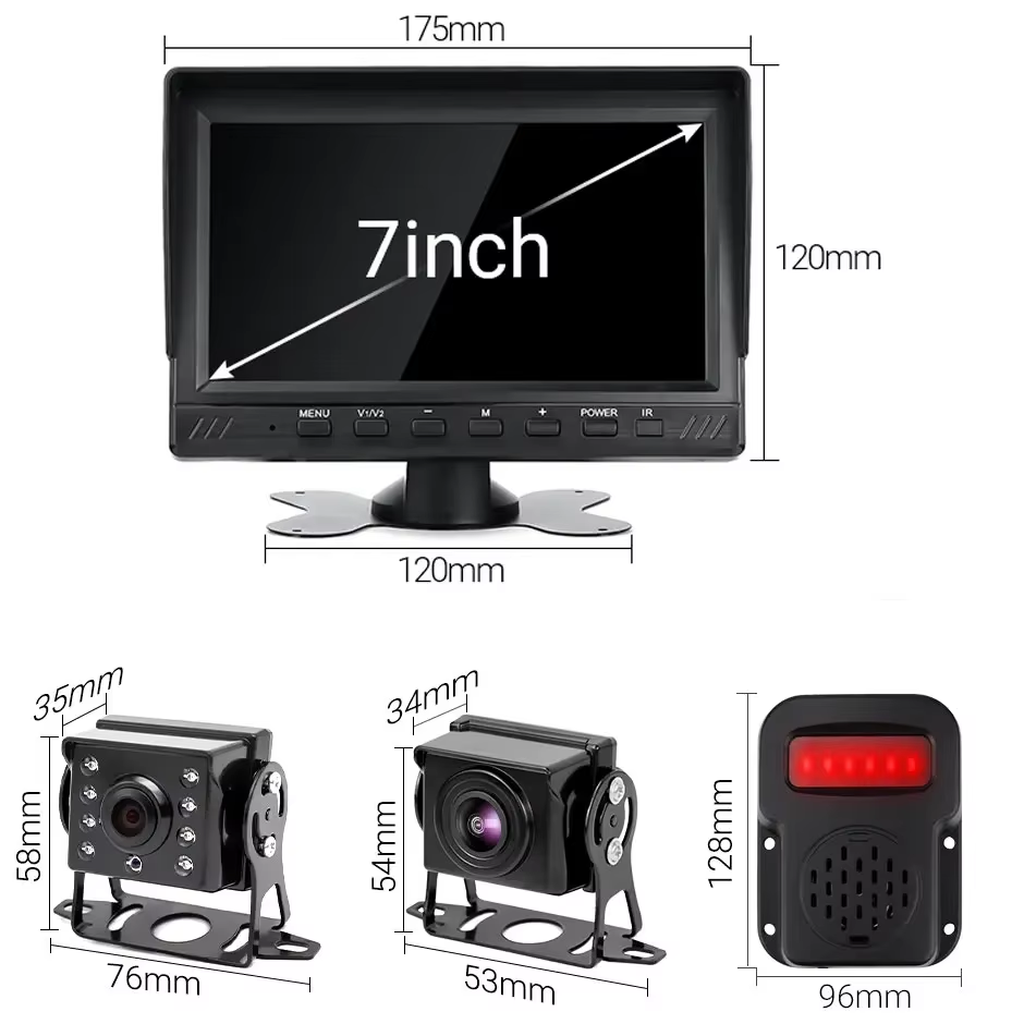 7 Inch 2 Channel Smart Blind Spot Radar BSD Alarm Truck Bus RVs Car DVR Recorder Monitor with 2 PCS AHD 1080P Parking Camera