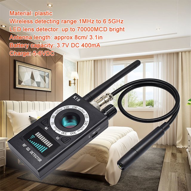K18 Multi-Function Anti-Candid Camera Detector GPS Bug Hunter's Wireless Lens Device Finder for Indoor Outdoor Application
