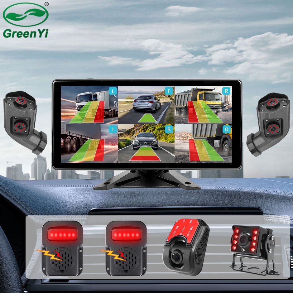 10.36 Inch 6 Split Screen Smart Blind Spot Radar BSD Alarm Truck Bus Car Dash Cam Monitor With Left/Right Side Mirror Camera