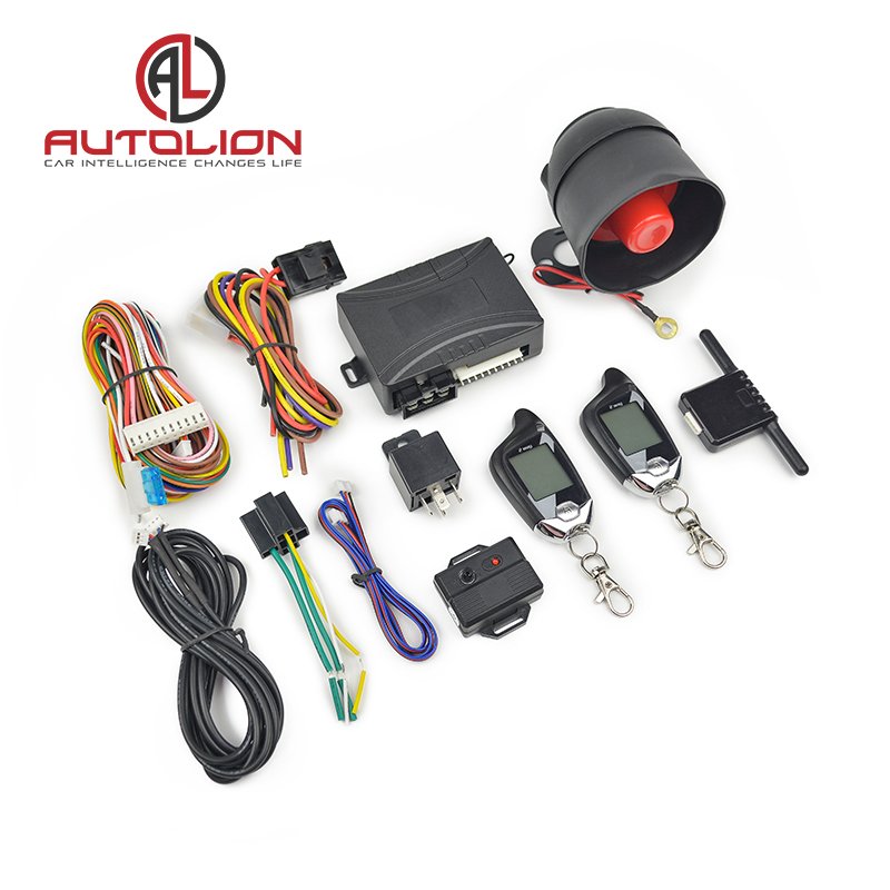 FSK Signal Transmitter Two Way Car Alarm System With Two LCD Remote Controllers and Engine Start Work for All 12V Cars