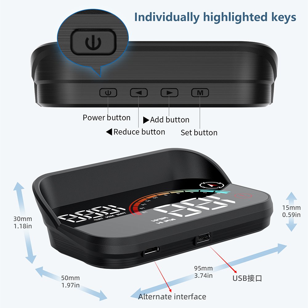 Lancol New GPS HUD with Integrated Button Design Head Display All Cars Features OBD2 Speed Clock Water Temperature Display LCD