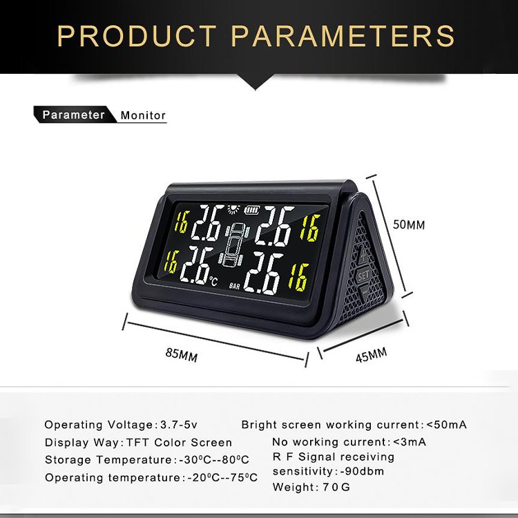 Car Tpms Sensor Universal Truck Tire Pressure Monitoring System Temperature Alarm Solar Tpms