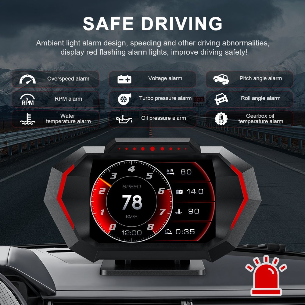 Universal OBD2+GPS HUD Smart Gauge P24 Support 11 Country Language Digital Speedometer Water Temp Fuel Pressure Slope Meter