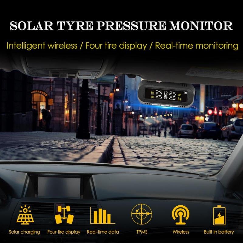 TPMS Car Tyre Pressure Monitoring System With 4 Sensor Solar Power Digital LCD Display Auto Security Alarm Systems Tyre Pressure