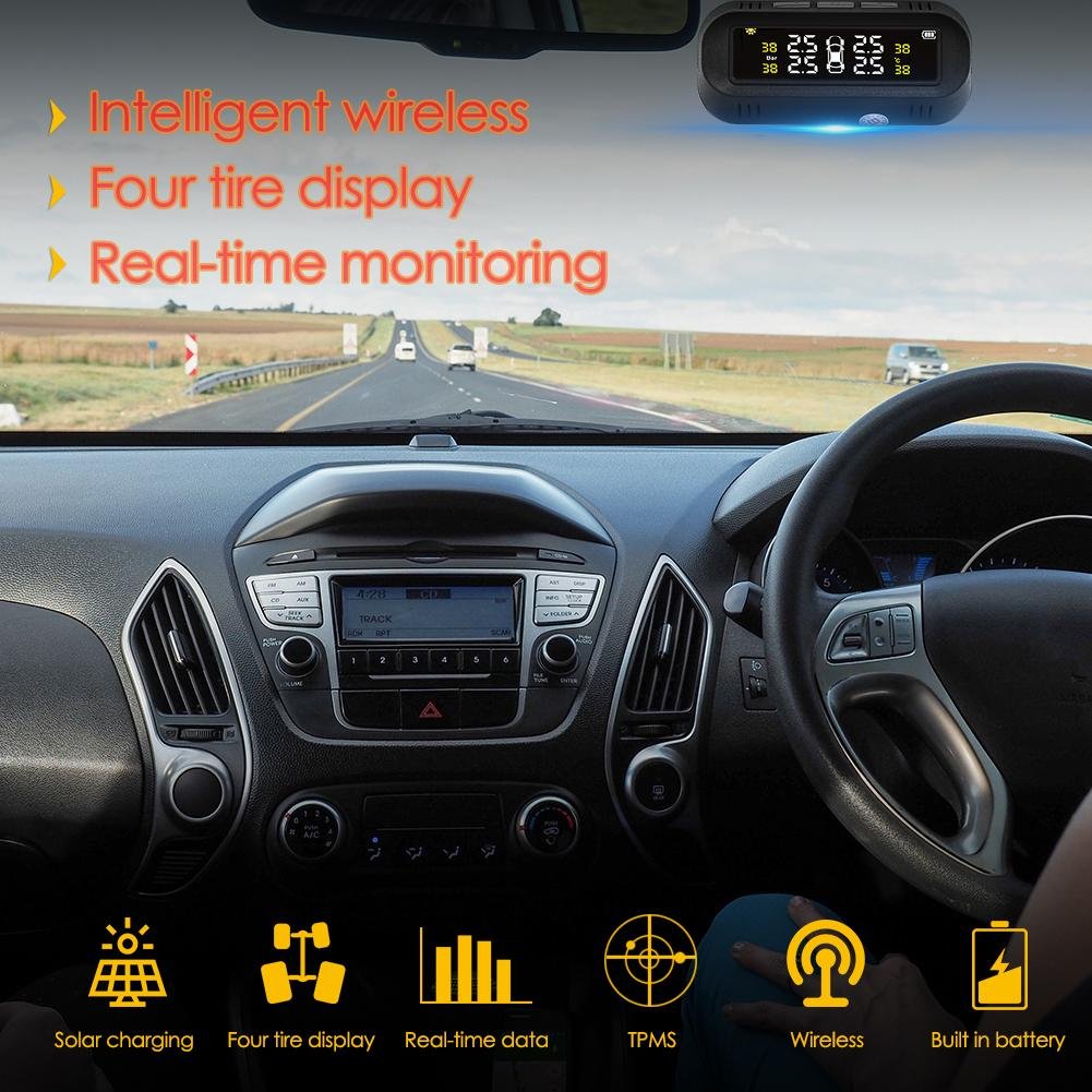 TPMS Car Tyre Pressure Monitoring System With 4 Sensor Solar Power Digital LCD Display Auto Security Alarm Systems Tyre Pressure