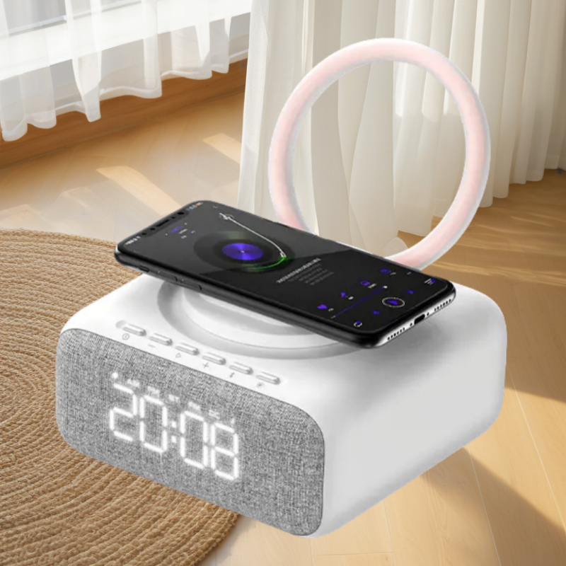 Fashion BT V 5.3 Speaker USB Portable Wireless Charging FM Alarm Clock Bedside Nightlight LED Digital Display Computer